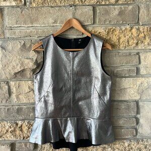 H&M Silver Sleevess Peplum Top Size 10